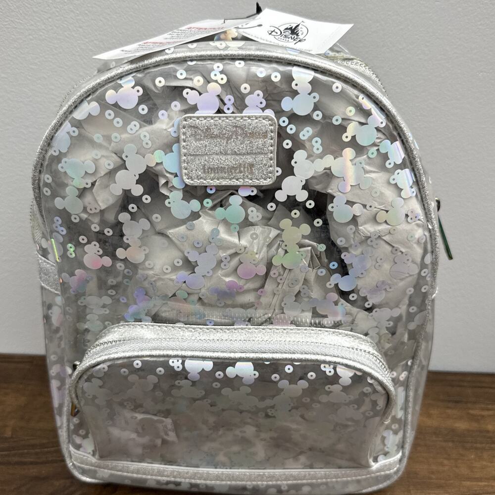 NEW Disney Parks Loungefly Magic Mirror Metallic Backpack Bag Clear Holographic